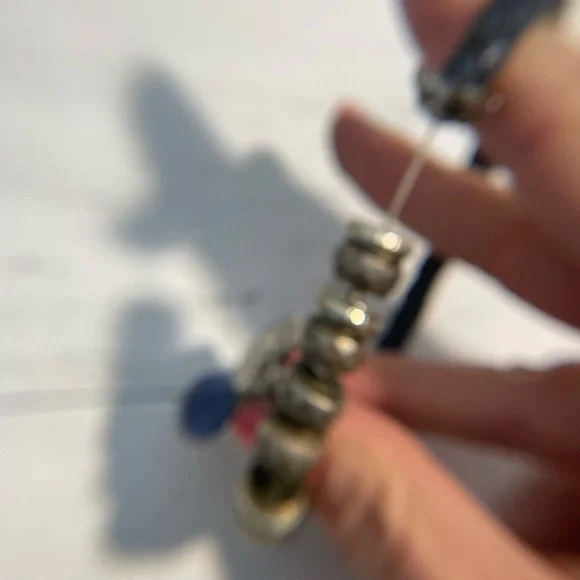 Vintage Blue Braided leather Bracelet with Silver Accents and heart charm - Picture 8 of 8